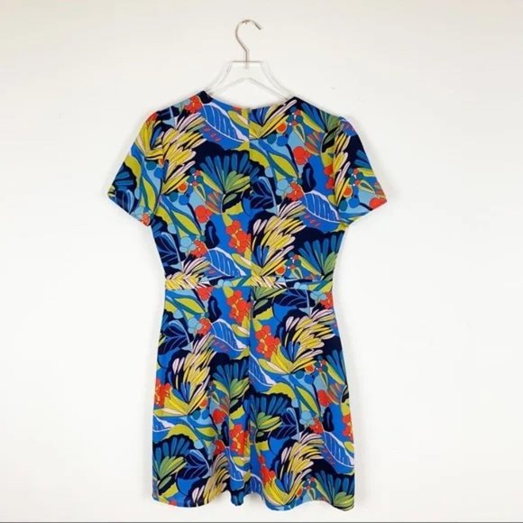 J. CREW • Mercantile Blue Tropical Palm Floral Faux Wrap Dress SIZE 4 EUC - Picture 6 of 9